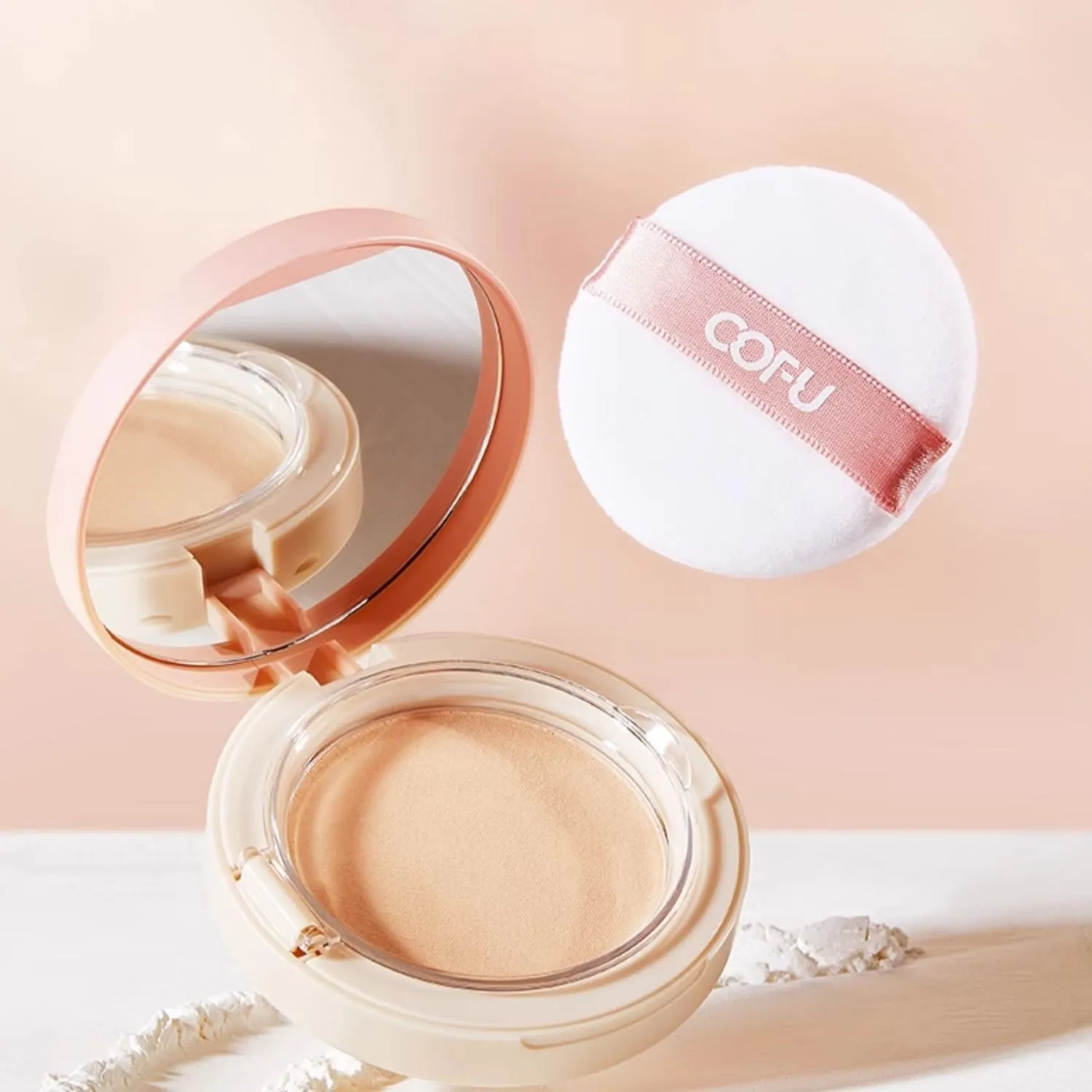 1 PC Cofu Smooth Light Weight Setting Powder Foundation Oil Control Pressed Foundation Powder with Puff Clear Press Powder Natural Pressed Powder (2# Natural, 11g)