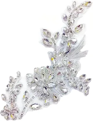 1 Pieces Rhinestone Sash Patch, Elegant Wedding Dress Crystal Applique Belt Decoration, Rhinestone Headpiece Bag Ornament Clothes Dress Sash, Silver Flower Leaf Crystal Appliques Embellishments
