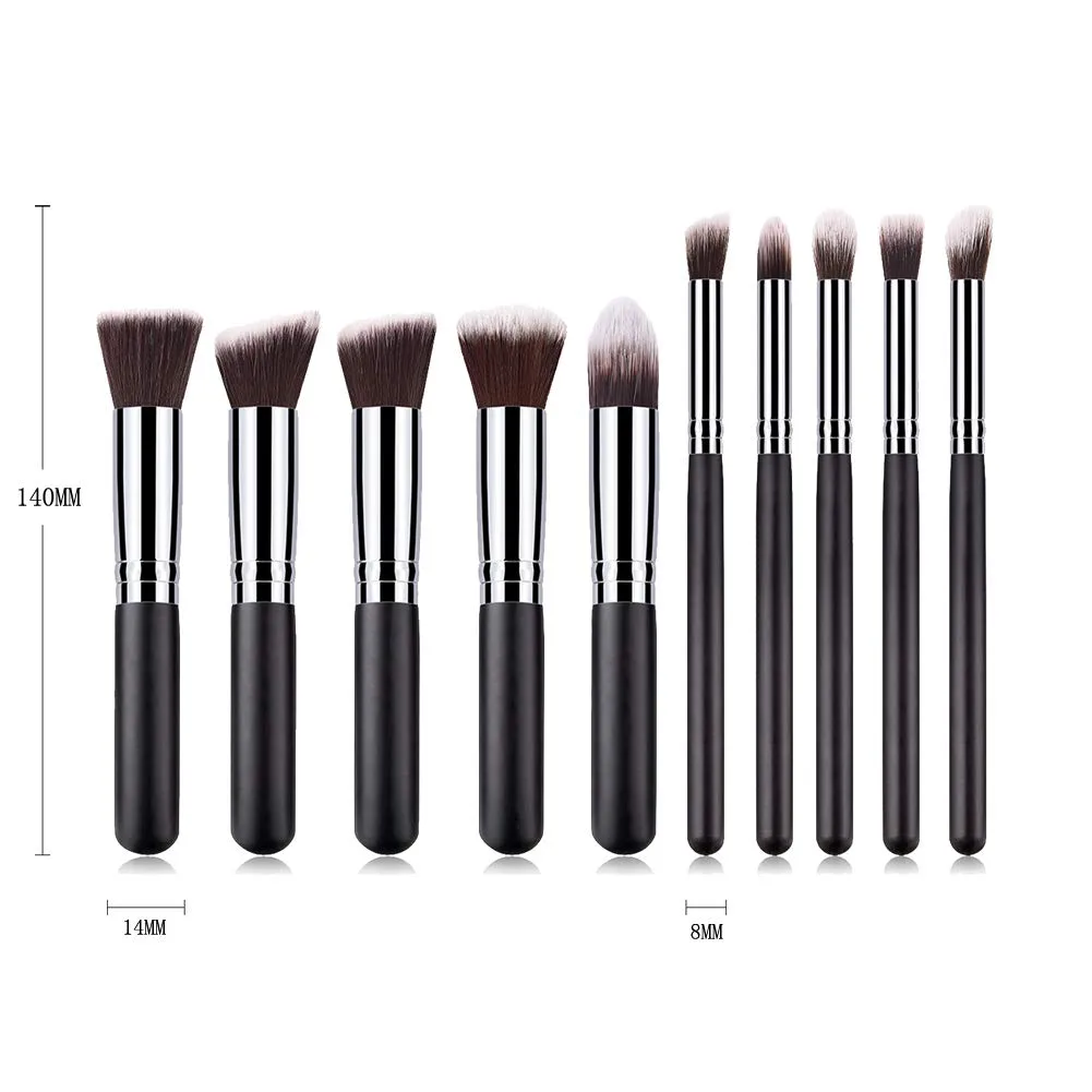10 pcs Makeup Brush Set Foundation Loose Powder Eyeshadow Face Blending Cosmetic Brush Set (black silver)