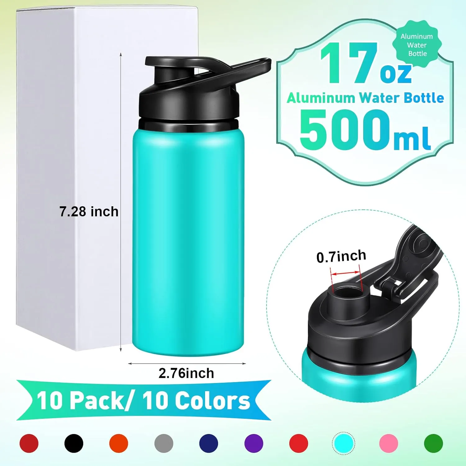 10 Pcs Reusable Aluminum Water Bottles Bulk Multicolor Outdoor Sports Water Bottles for Travel Gym Cycling Camping, Snap Lid