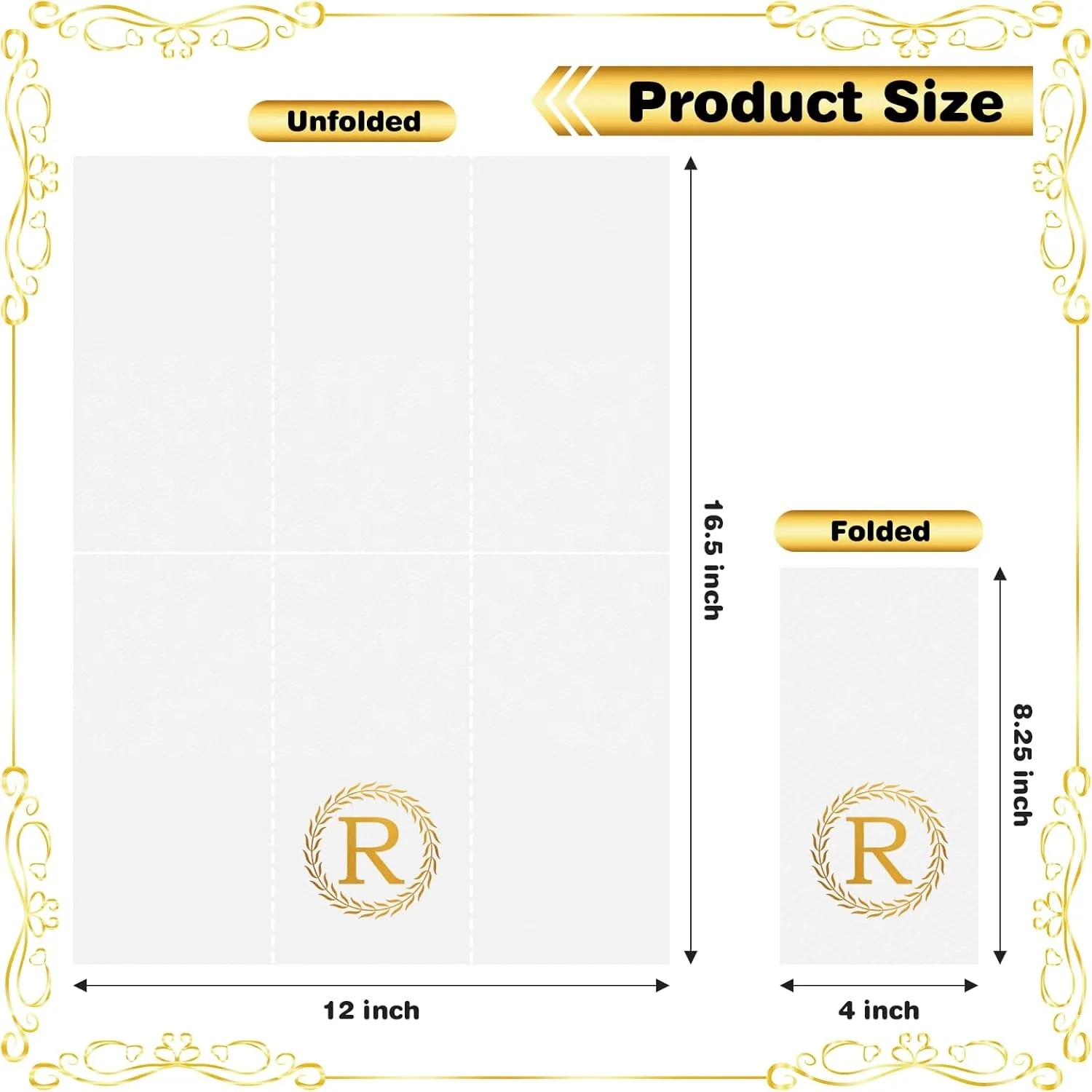 100 Gold Monogram Disposable Napkins - Letter R Hand Towles Decorative, Dinner Napkins for Guest, Monogrammed Hand Towels for Bathroom Wedding Birthday Party Baby Shower