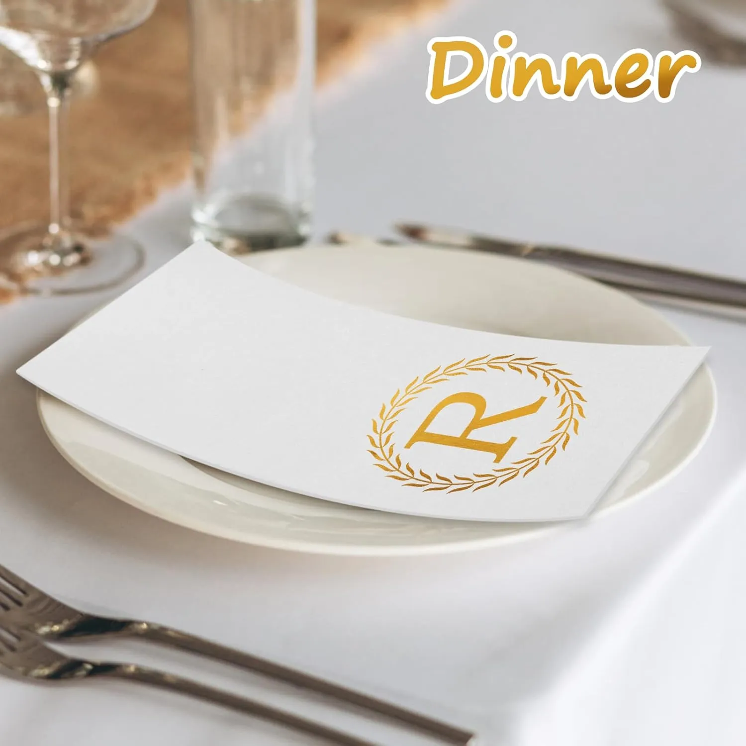 100 Gold Monogram Disposable Napkins - Letter R Hand Towles Decorative, Dinner Napkins for Guest, Monogrammed Hand Towels for Bathroom Wedding Birthday Party Baby Shower