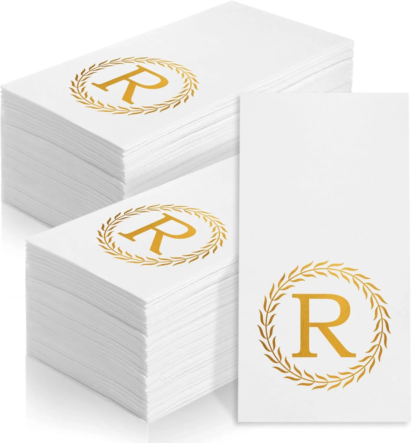 100 Gold Monogram Disposable Napkins - Letter R Hand Towles Decorative, Dinner Napkins for Guest, Monogrammed Hand Towels for Bathroom Wedding Birthday Party Baby Shower
