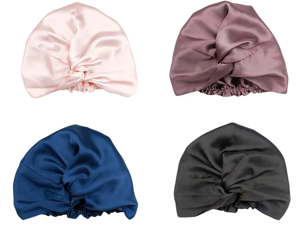 100% Mulberry Silk Bonnet Sleep Cap, Double Layer Silk Turban/Bonnet, Shower Cap, Adjustable Fit for Night Hair Care, 8 Colors (Light Pink)
