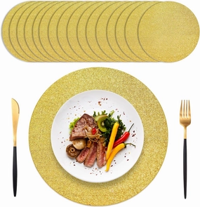 100 PCS Gold Placemats Disposable, Round Sparkle Table Place Mats, 13.5" Inch Shiny Golden Place Mats, for Birthday Wedding Holiday Party Home Dining Tableware