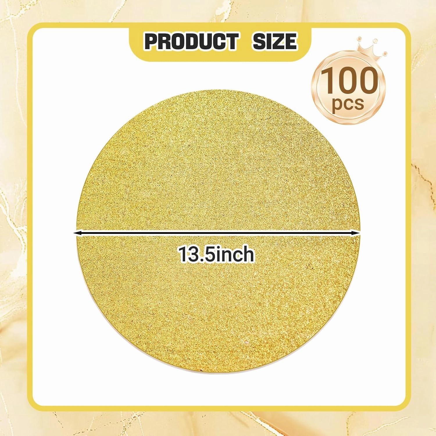 100 PCS Gold Placemats Disposable, Round Sparkle Table Place Mats, 13.5" Inch Shiny Golden Place Mats, for Birthday Wedding Holiday Party Home Dining Tableware