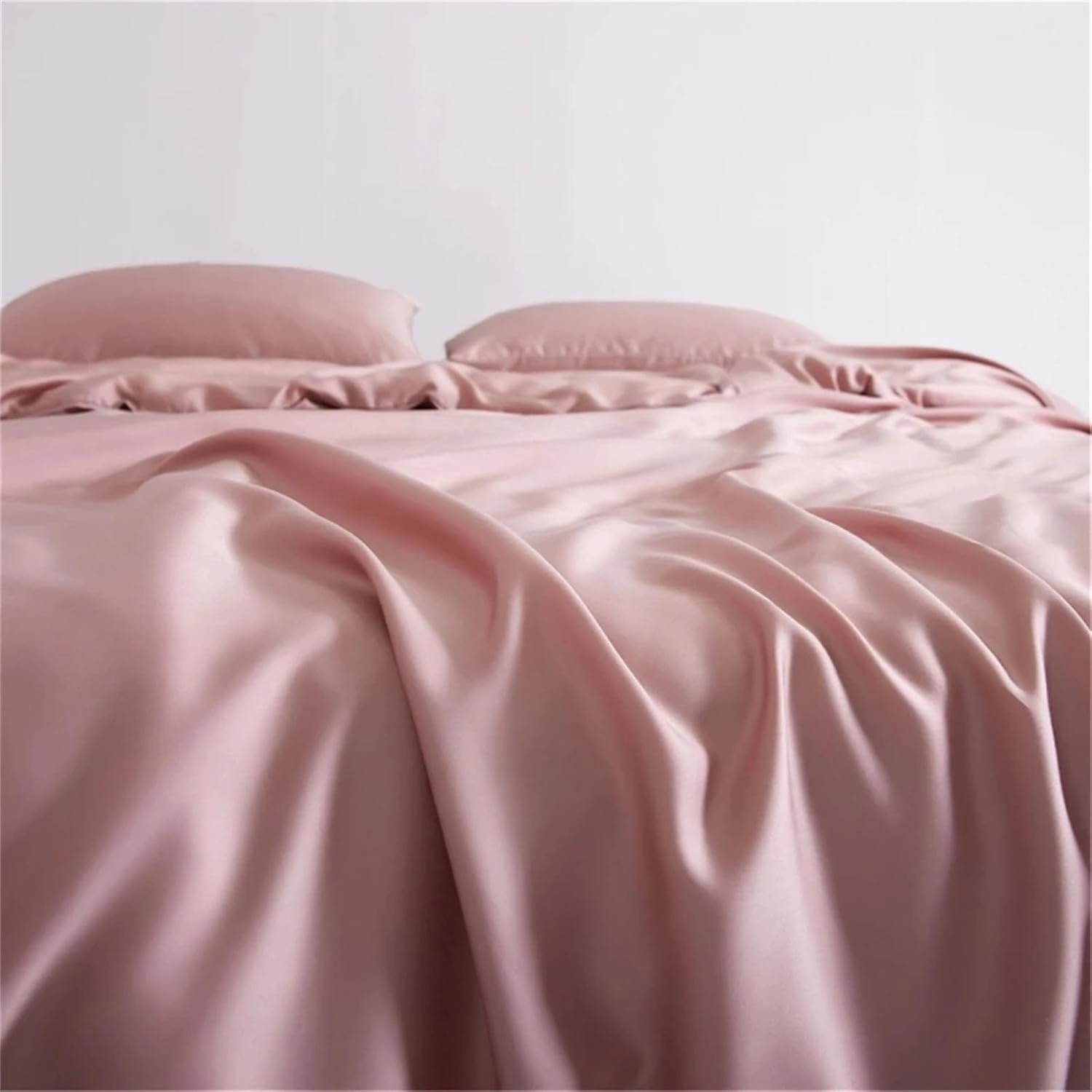 100 Percent Silk Pink Bedding Set - Solid Color Quilt Cover, Pillowcase, Flat Sheet - Queen & King Size