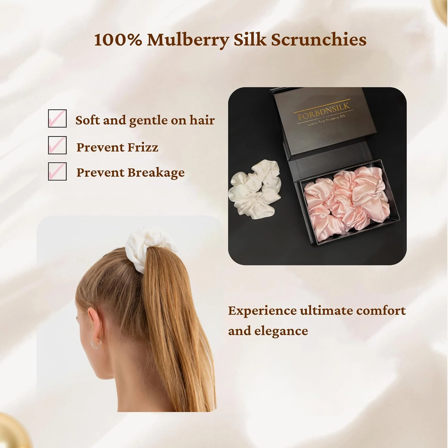 100% Pure 22 Momme Mulberry Silk Scrunchies (Set of 3) | Highest grade (6A) Luxury Hair Ties| (Black,White,Pink) | (Black, Large)