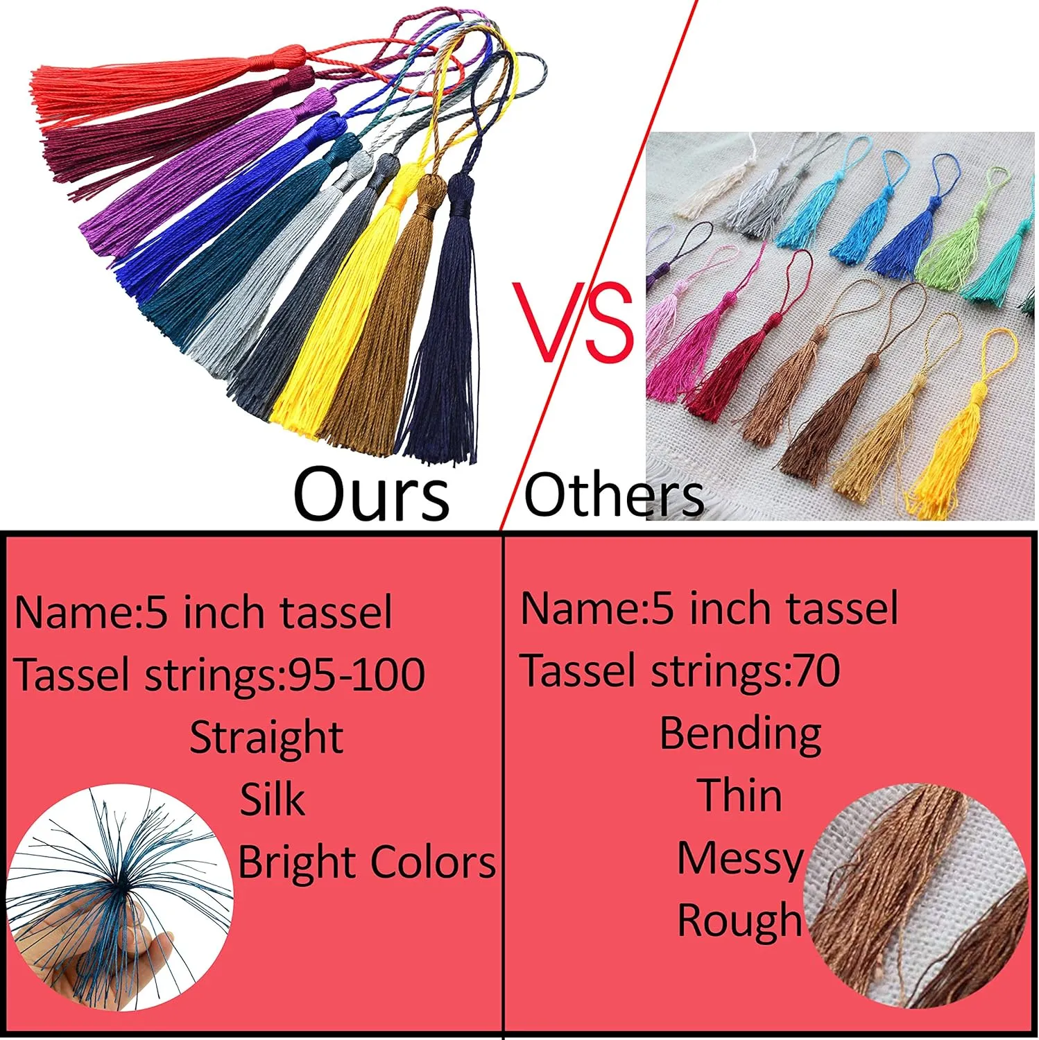 100pcs 13cm/5 Inch Silky Floss Bookmark Tassels with 2-Inch Cord Loop and Small Chinese Knot for Jewelry Making, Souvenir, Bookmarks, DIY Craft Accessory (Water Pink)