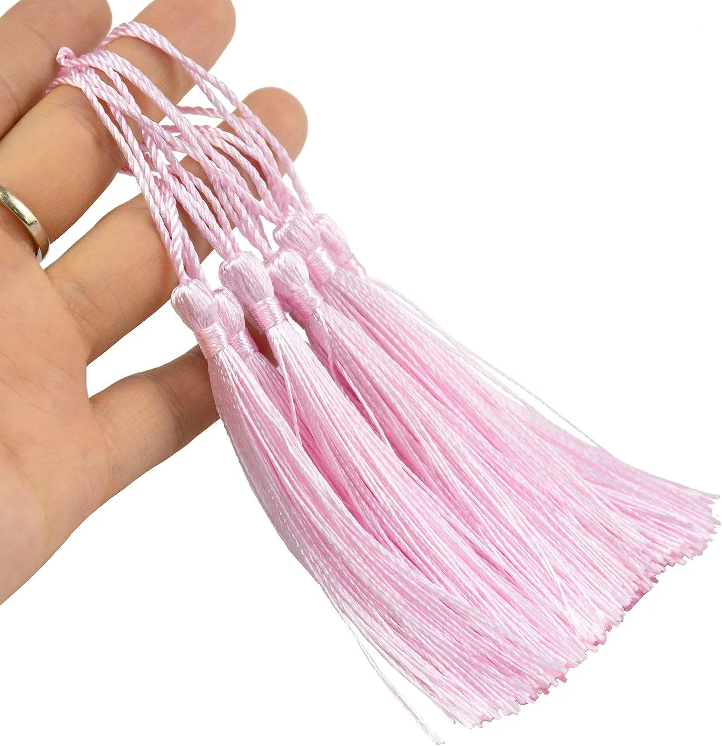100pcs 13cm/5 Inch Silky Floss Bookmark Tassels with 2-Inch Cord Loop and Small Chinese Knot for Jewelry Making, Souvenir, Bookmarks, DIY Craft Accessory (Water Pink)