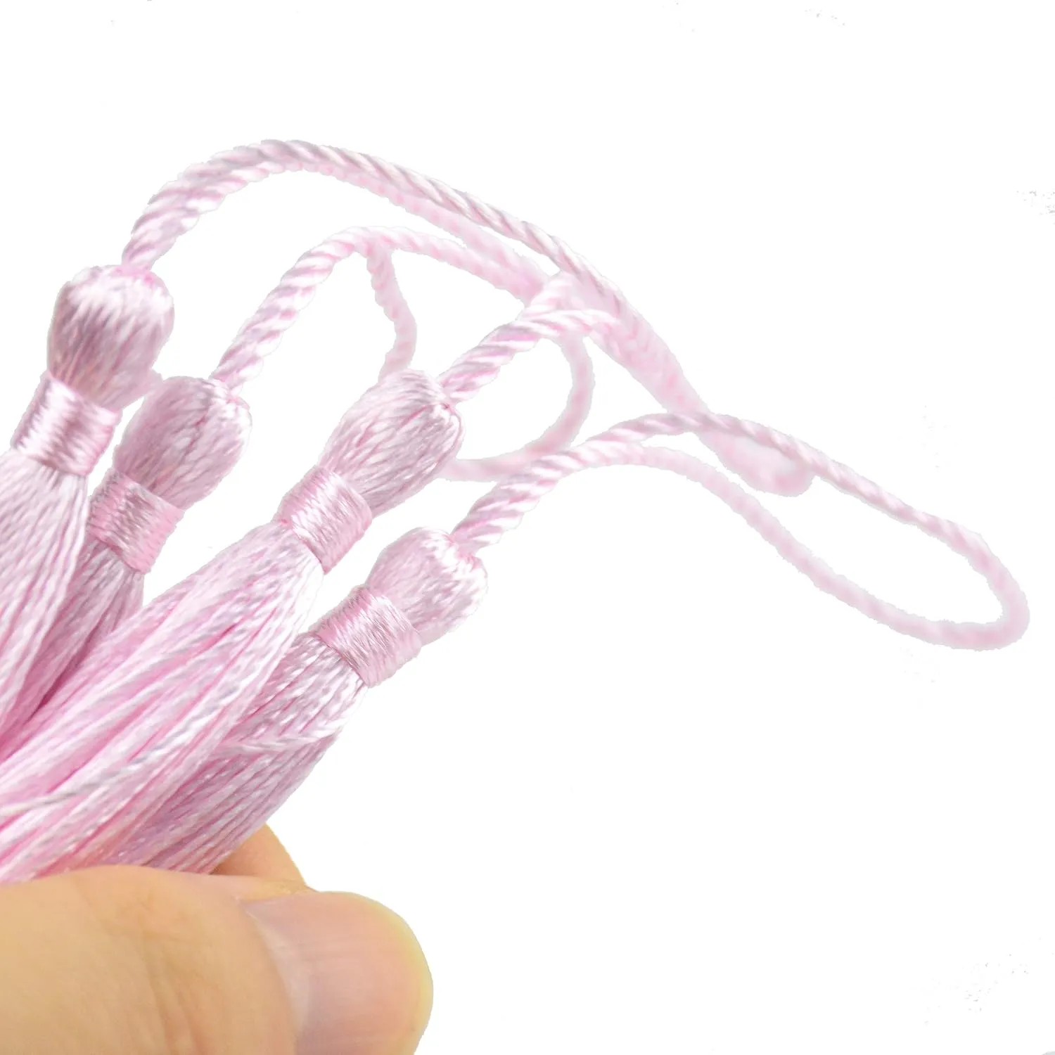 100pcs 13cm/5 Inch Silky Floss Bookmark Tassels with 2-Inch Cord Loop and Small Chinese Knot for Jewelry Making, Souvenir, Bookmarks, DIY Craft Accessory (Water Pink)