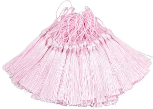100pcs 13cm/5 Inch Silky Floss Bookmark Tassels with 2-Inch Cord Loop and Small Chinese Knot for Jewelry Making, Souvenir, Bookmarks, DIY Craft Accessory (Water Pink)