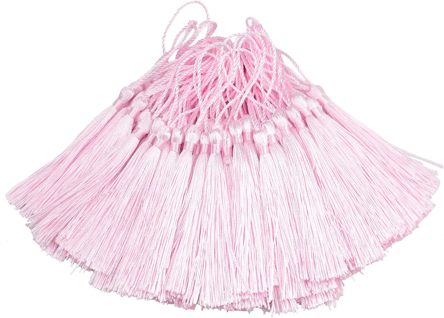 100pcs 13cm/5 Inch Silky Floss Bookmark Tassels with 2-Inch Cord Loop and Small Chinese Knot for Jewelry Making, Souvenir, Bookmarks, DIY Craft Accessory (Water Pink)