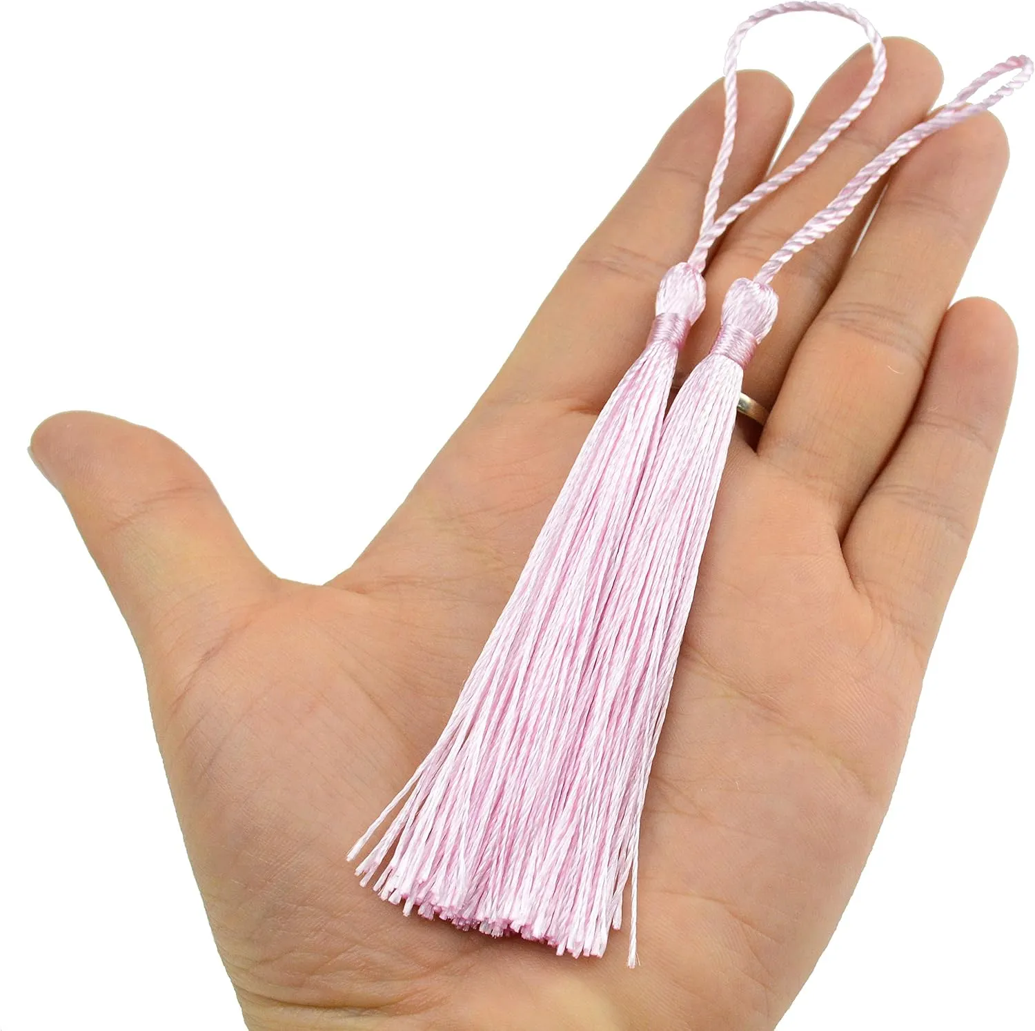 100pcs 13cm/5 Inch Silky Floss Bookmark Tassels with 2-Inch Cord Loop and Small Chinese Knot for Jewelry Making, Souvenir, Bookmarks, DIY Craft Accessory (Water Pink)