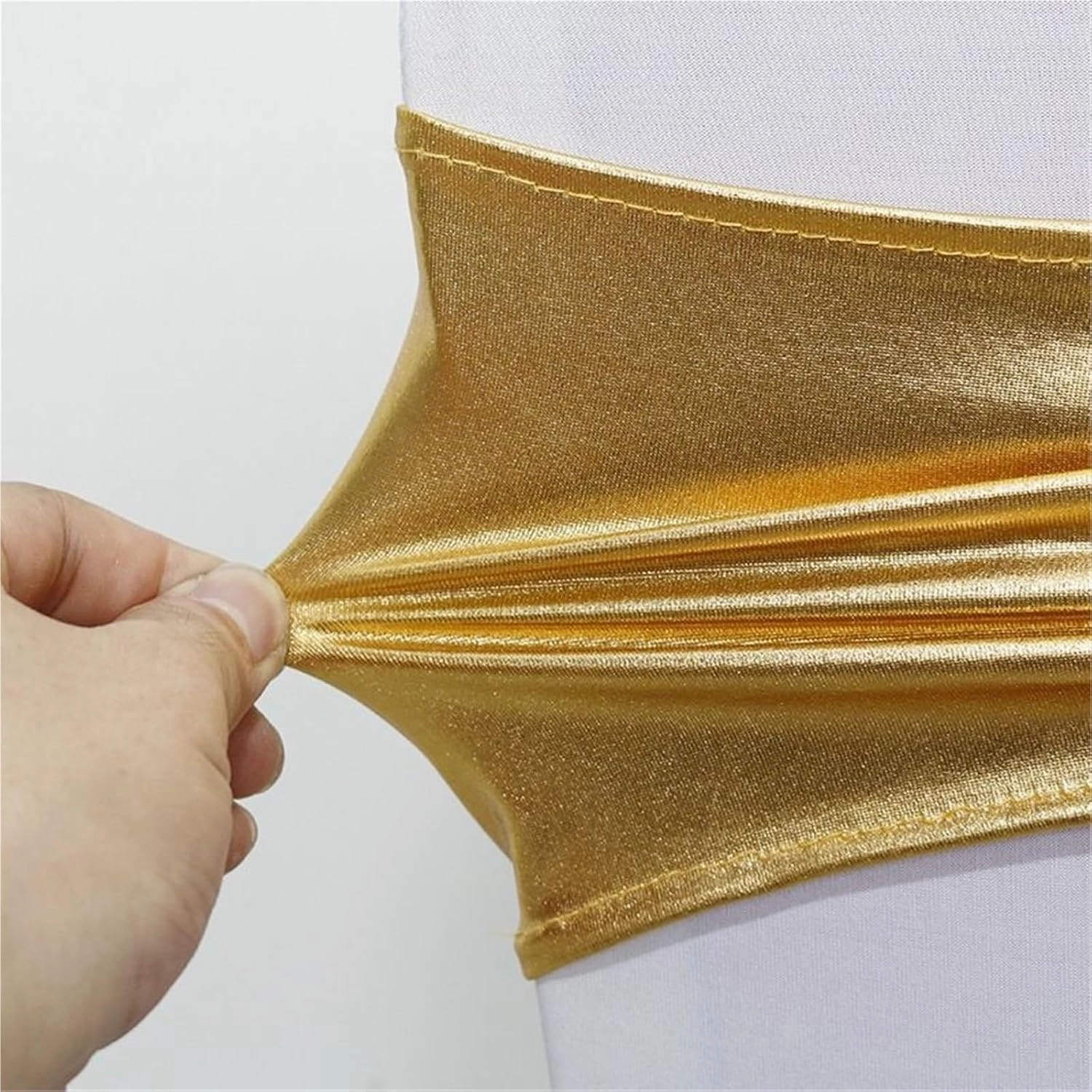 10/50/100pc Wedding Chair Decoration Chair Sashes Bow Shiny Metallic Chair Knot Bands Tie with Round Buckle for Party Banquet Satin Chair Sashes(Silver,100pcs)