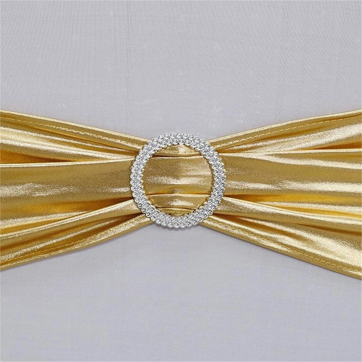 10/50/100pc Wedding Chair Decoration Chair Sashes Bow Shiny Metallic Chair Knot Bands Tie with Round Buckle for Party Banquet Satin Chair Sashes(Silver,100pcs)
