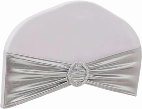 10/50/100pc Wedding Chair Decoration Chair Sashes Bow Shiny Metallic Chair Knot Bands Tie with Round Buckle for Party Banquet Satin Chair Sashes(Silver,100pcs)