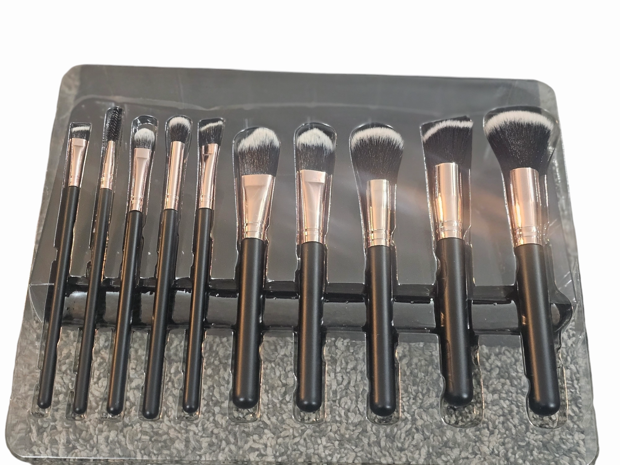 10-Pack Black Handle and Rose Gold Makeup Applicator Brush Beauty Set