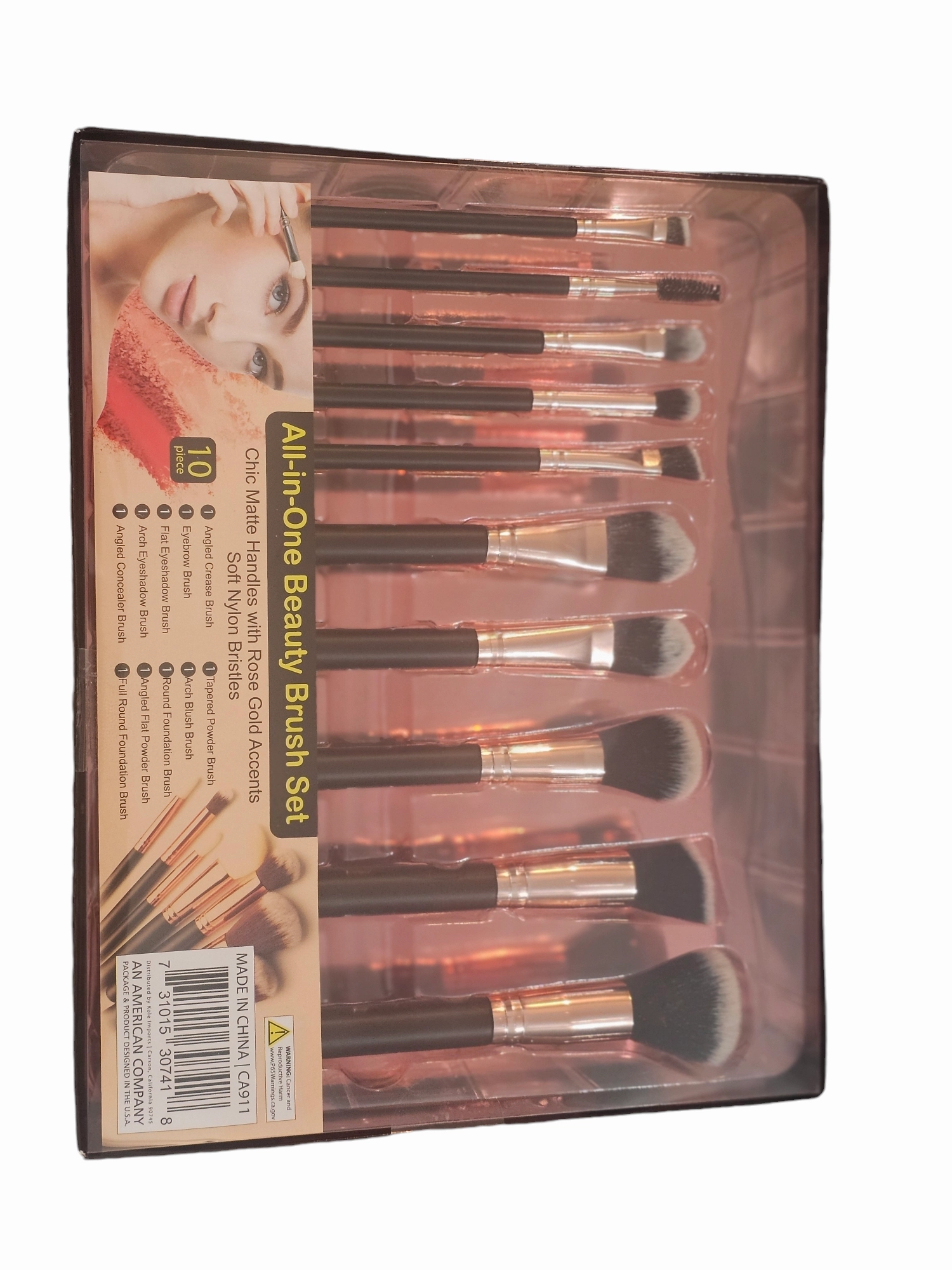 10-Pack Black Handle and Rose Gold Makeup Applicator Brush Beauty Set