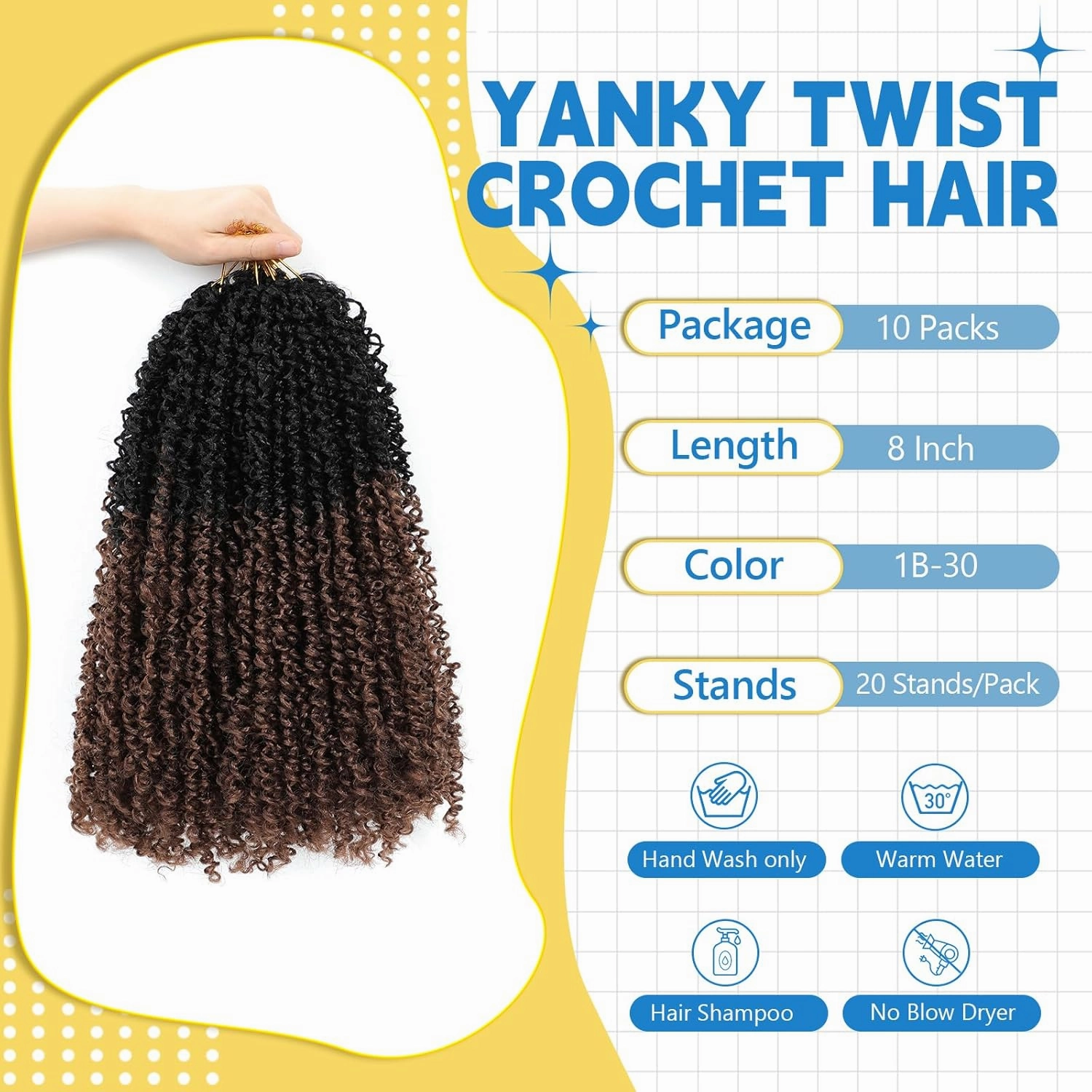 10 Packs Passion Twist Crochet Hair 8 Inch -Yankee Twist Senegalese Twist Crochet Braids Hair Prelooped Braiding Hair Mini Spring Twist Crochet Hair for Black Women (1B/30)