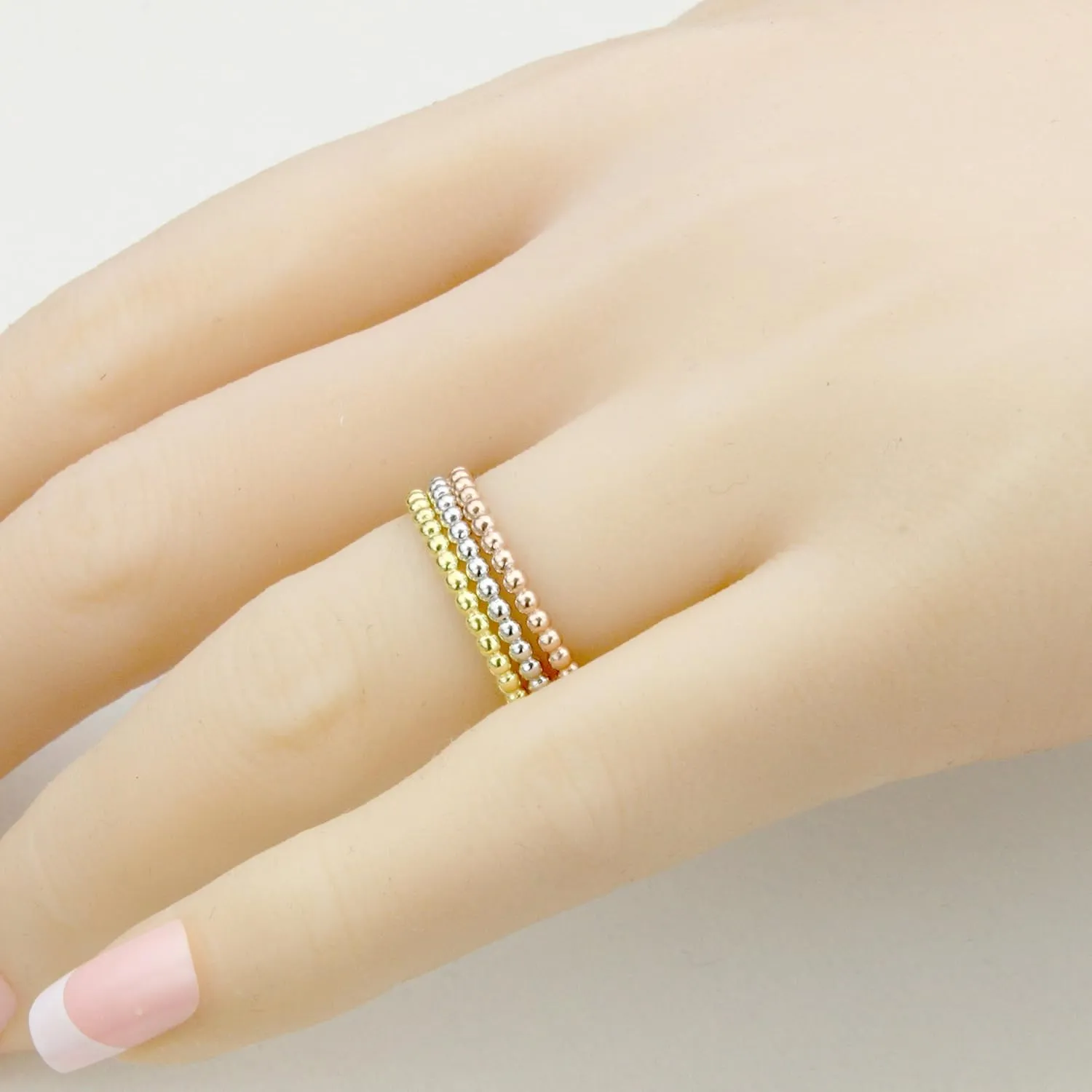 10K White/Yellow/Rose Gold 2MM Eternity Bead Wedding Band Ring