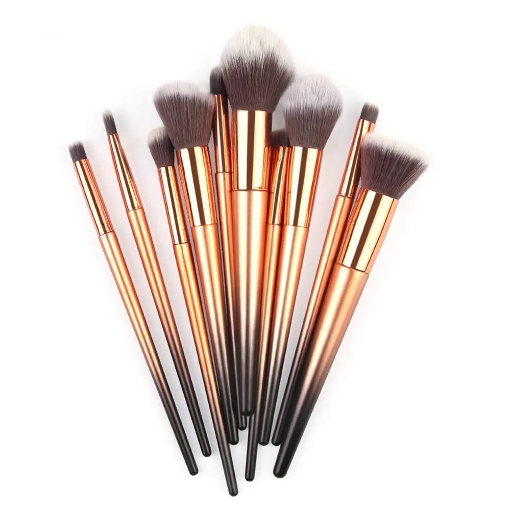 10pcs Diamond Shape Makeup Brushes Eyeshadow Eyebrow Concealer Powder Flat Foundation Brushes Set (gold black)