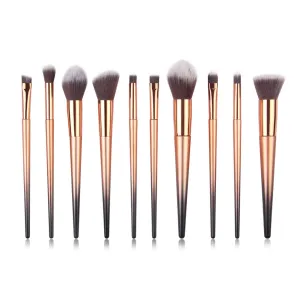 10pcs Diamond Shape Makeup Brushes Eyeshadow Eyebrow Concealer Powder Flat Foundation Brushes Set (gold black)