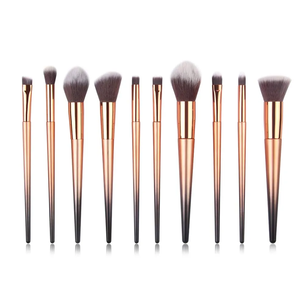10pcs Diamond Shape Makeup Brushes Eyeshadow Eyebrow Concealer Powder Flat Foundation Brushes Set (gold black)