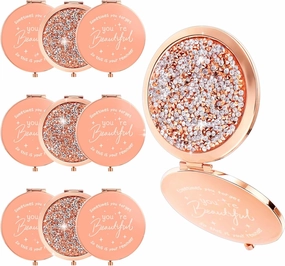 10Pcs Inspirational Compact Mirror, 1x/2x Magnifying Double Sided Pocket Mirror 2.75 Inch Metal Rhinestone Compact Mirror, Inspirational Appreciation Gifts for Valentines Day Women Nurse Friends