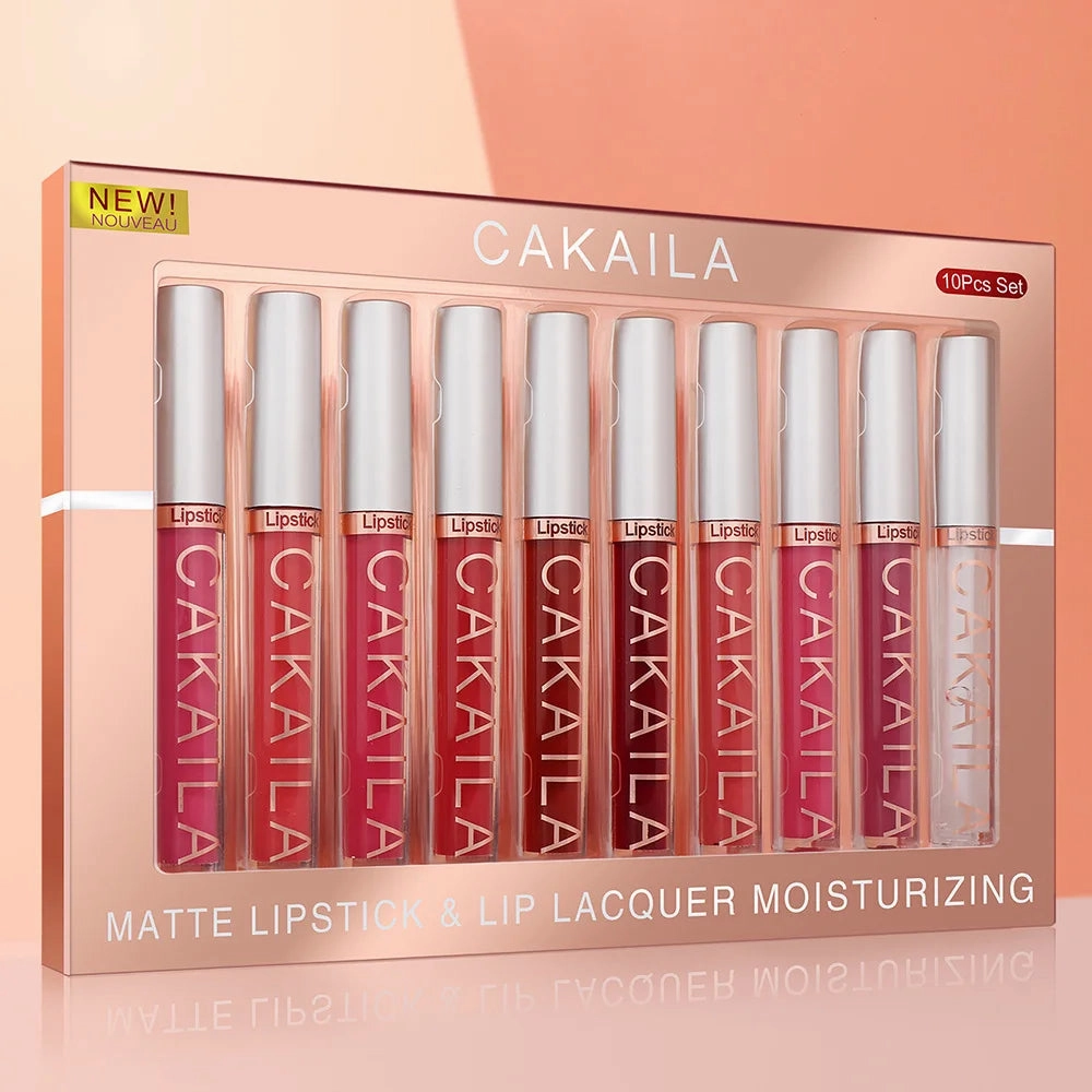 10pcs/set Nude Lip Gloss Matte Velvet Lipstick Waterproof Long-lasting  Liquid Lipstick Women Moist Lip Tint