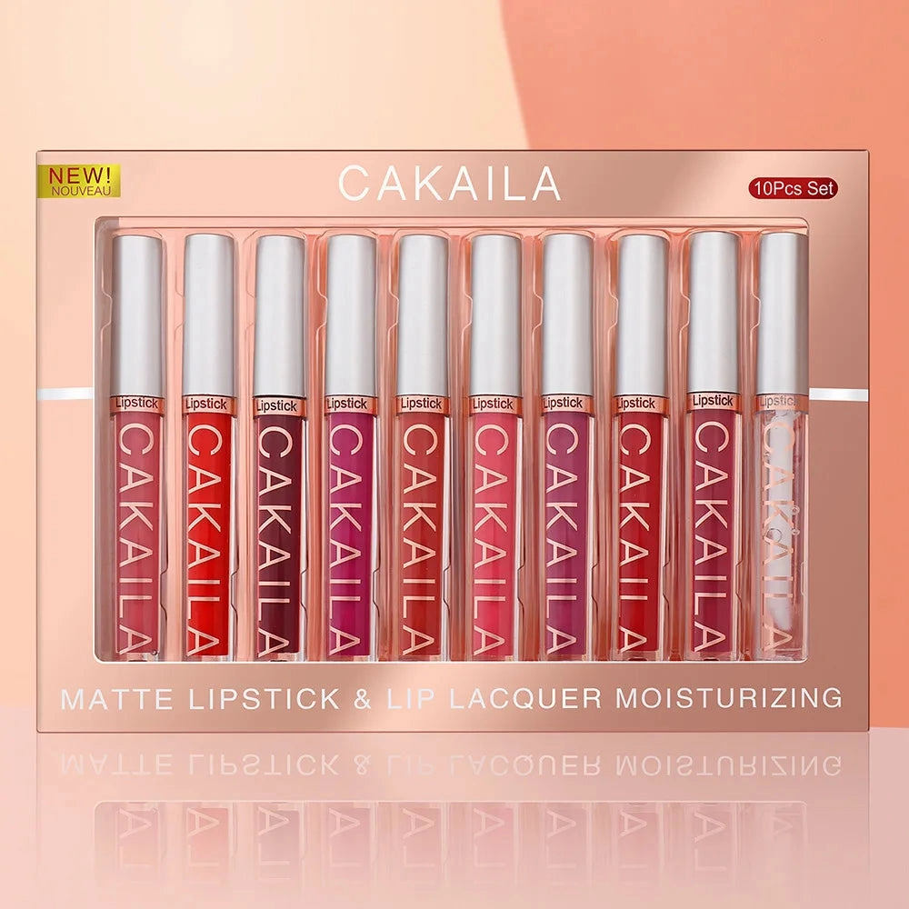 10pcs/set Nude Lip Gloss Matte Velvet Lipstick Waterproof Long-lasting  Liquid Lipstick Women Moist Lip Tint