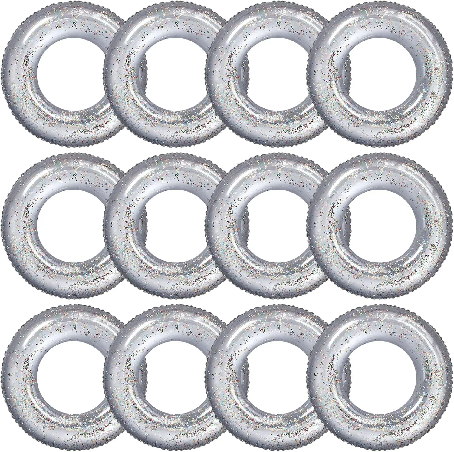 12 Pcs Summer Swim Rings with Glitter Fun Inflatable Pool Float Round Shaped Swimming Pool Tubes for Beach Party Supplies