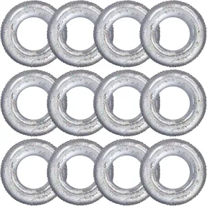 12 Pcs Summer Swim Rings with Glitter Fun Inflatable Pool Float Round Shaped Swimming Pool Tubes for Beach Party Supplies