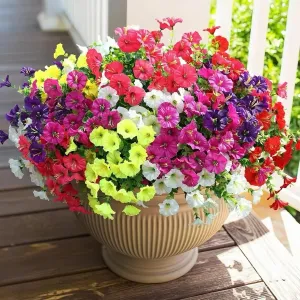 12 Sets UV-Resistant Morning Glory Bouquets, Outdoor Artificial Flowers for Pots, Windowsills, Courtyards, Faux Plants Home Garden Decor (Six Mixed Colors)