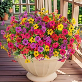 12 Bundles Artificial Flowers,Faux Plants for Spring Summer Decoration, UV Resistant Colorful Violets Eucalyptus for Outside Home Planter Porch Patio Yard Decor
