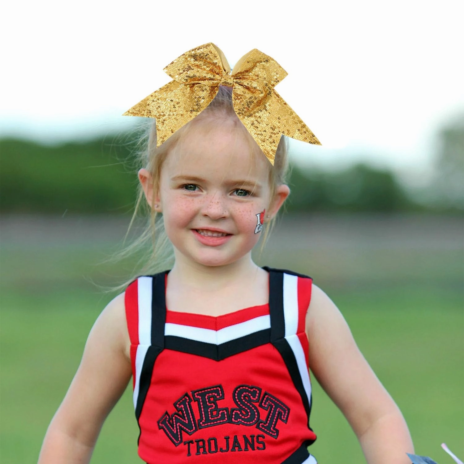 12 Count Cheerleading Hair Bows, 12 Pieces Gold Jumbo 8 Inch Hair Ties with Elastic Ponytail Holder Bow Hair Accessories for School Girls Toddlers