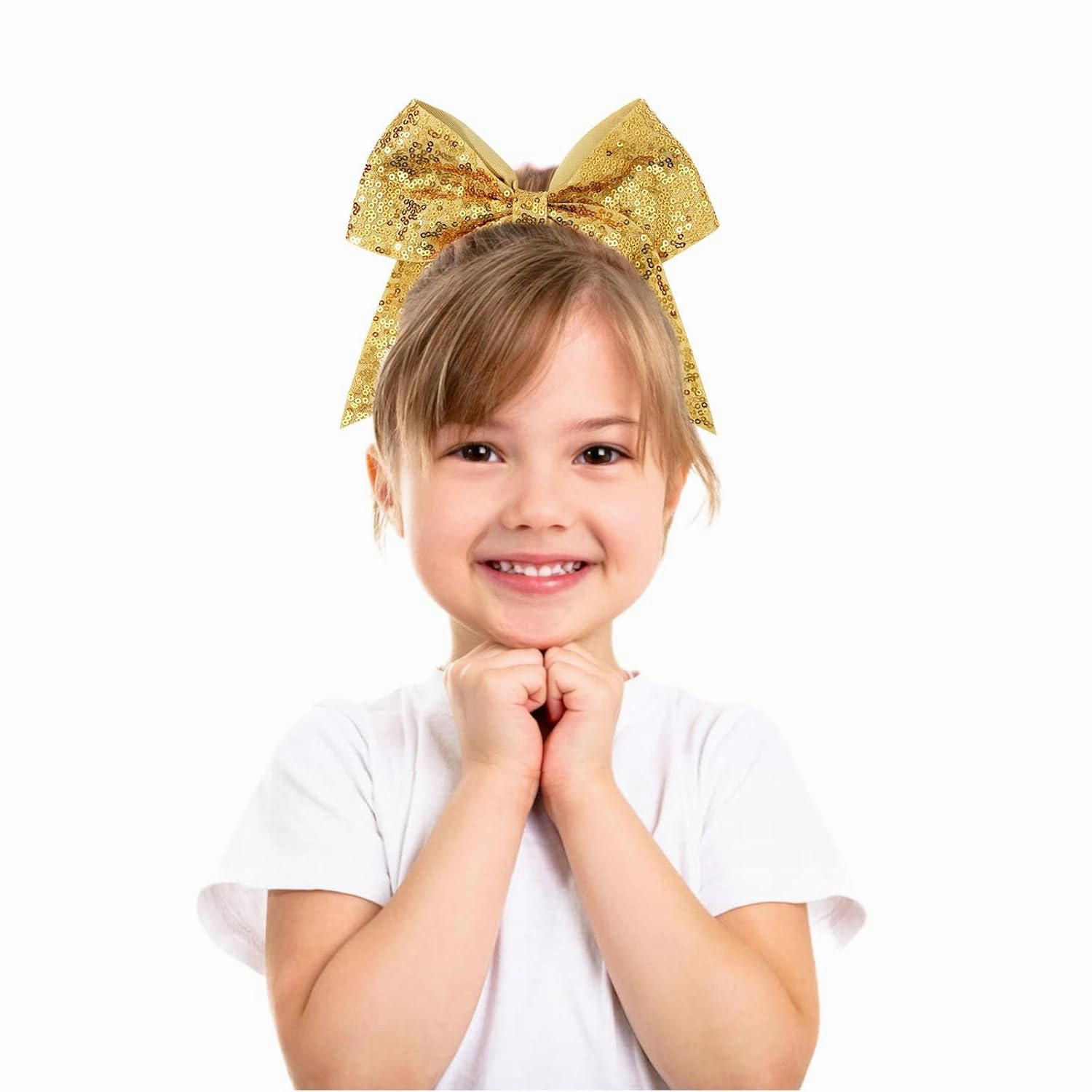 12 Count Cheerleading Hair Bows, 12 Pieces Gold Jumbo 8 Inch Hair Ties with Elastic Ponytail Holder Bow Hair Accessories for School Girls Toddlers