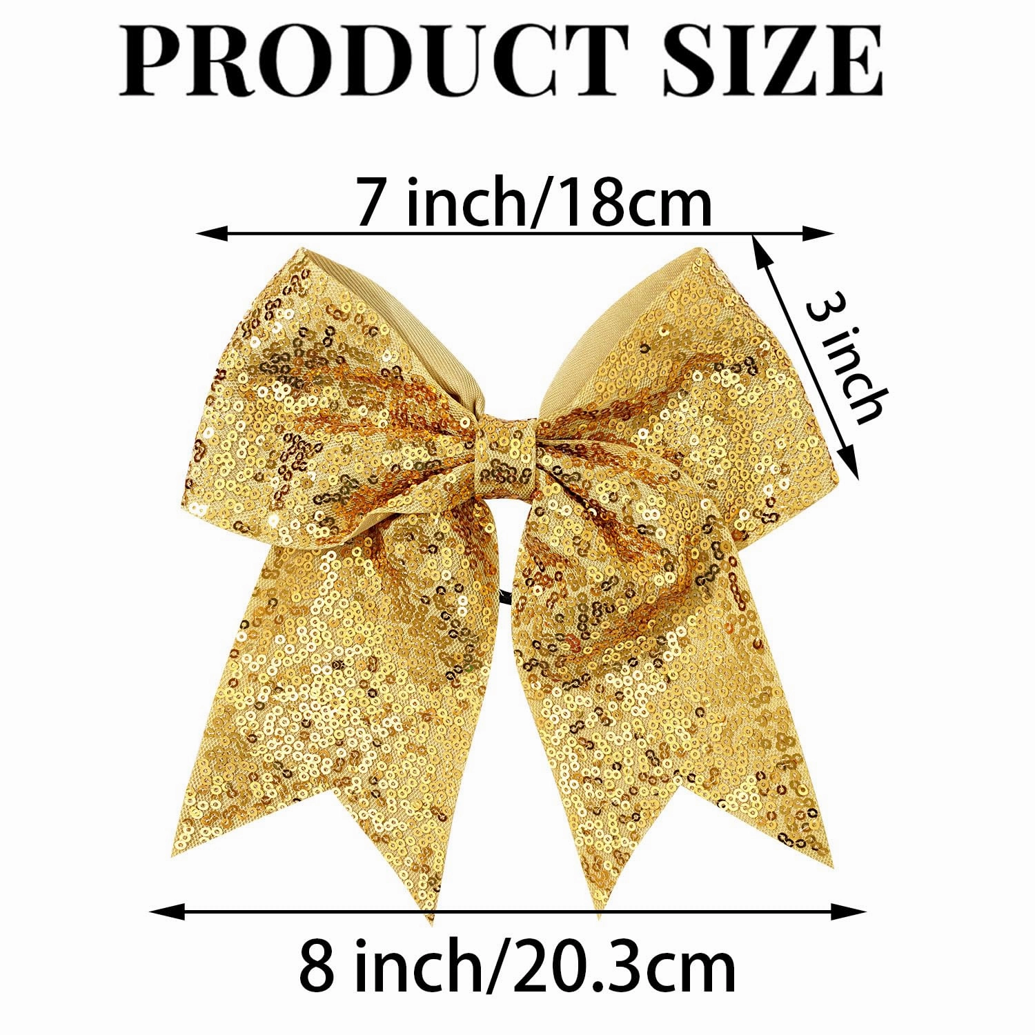 12 Count Cheerleading Hair Bows, 12 Pieces Gold Jumbo 8 Inch Hair Ties with Elastic Ponytail Holder Bow Hair Accessories for School Girls Toddlers