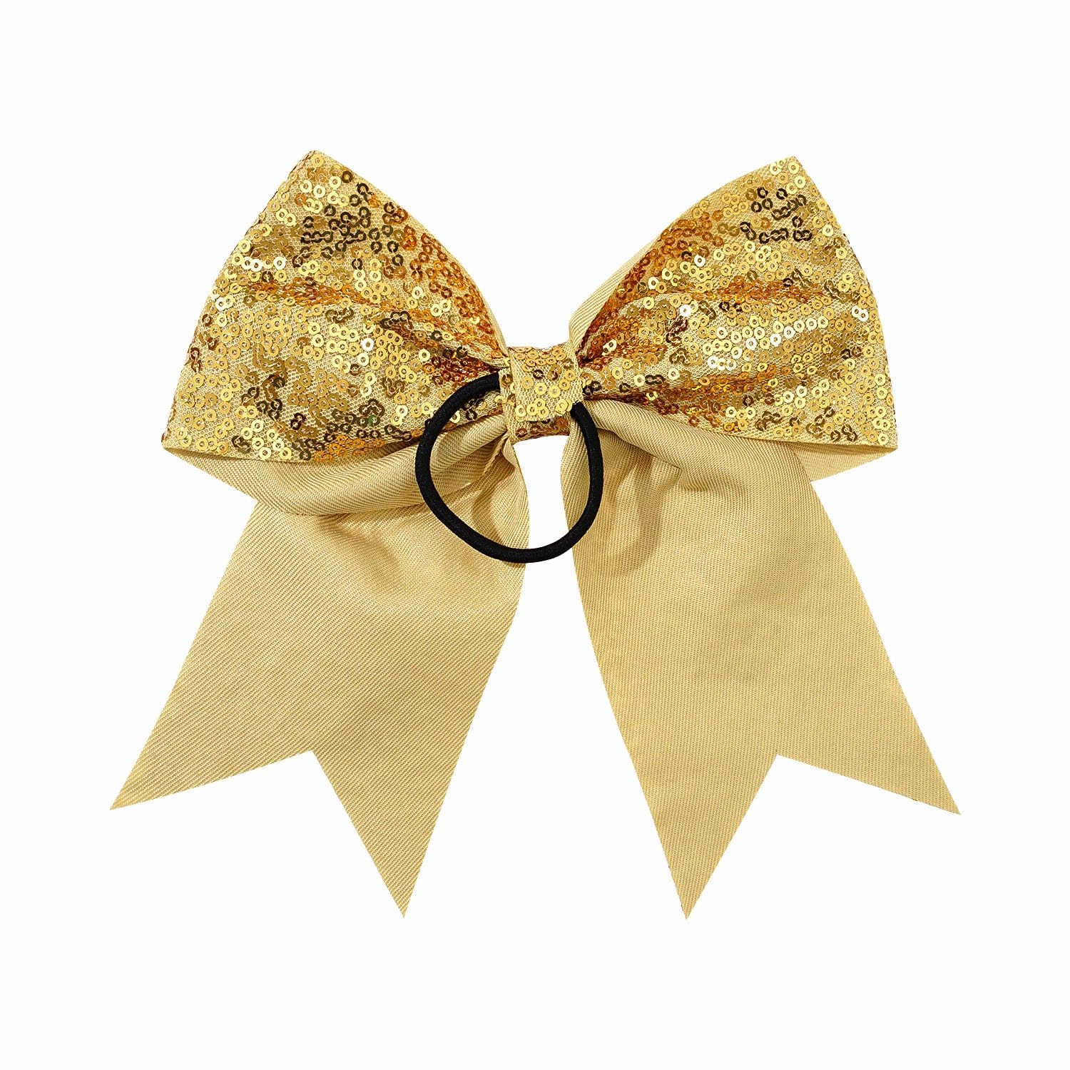 12 Count Cheerleading Hair Bows, 12 Pieces Gold Jumbo 8 Inch Hair Ties with Elastic Ponytail Holder Bow Hair Accessories for School Girls Toddlers