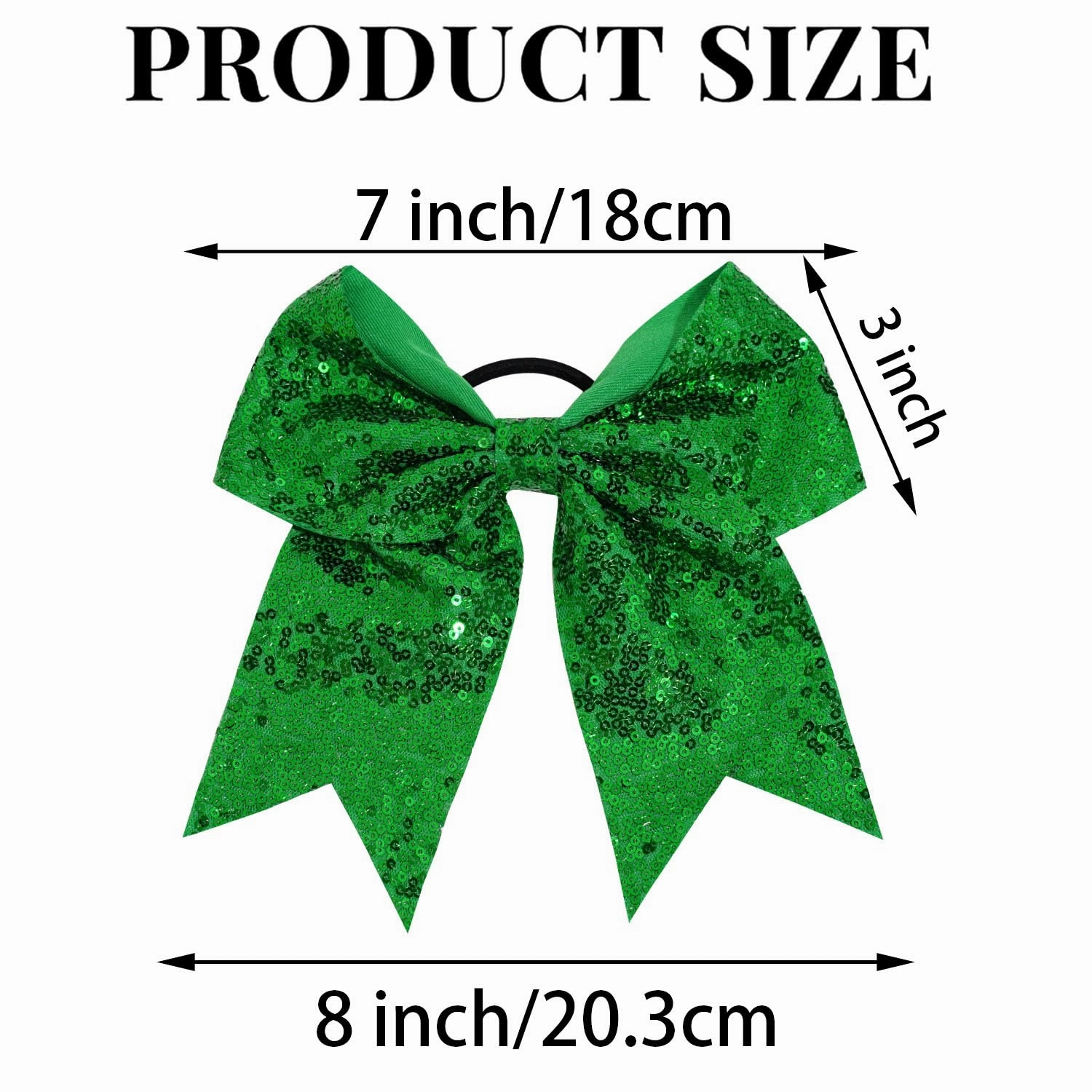 12 Pcs Large Glitter Cheer Bows (Green) - 8" Big Hair Bows for Sports Cheerleaders Accessories, Girls, Teens Women, 12 Count