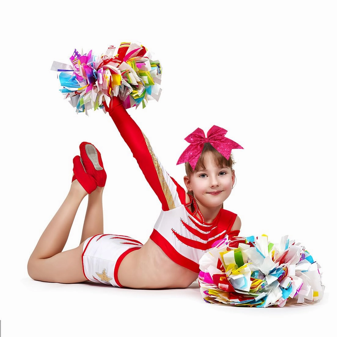 12 Pcs Large Glitter Cheer Bows Ponytail Holder Girls Elastic Hair Ties 8" Big Hair Bows Sports Cheerleaders Accessories for Teens Women Cheerleader Girls (Dark Rose)