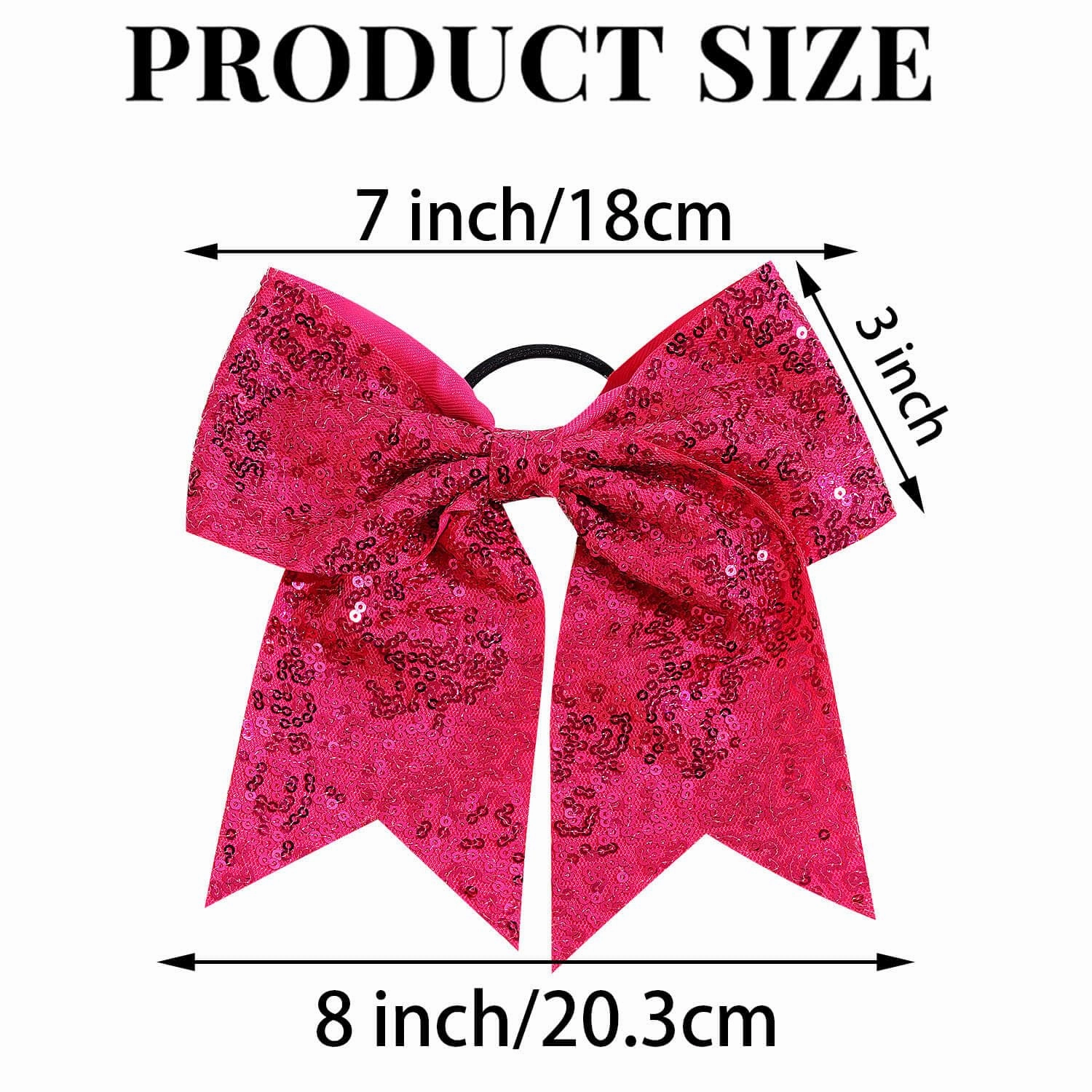 12 Pcs Large Glitter Cheer Bows Ponytail Holder Girls Elastic Hair Ties 8" Big Hair Bows Sports Cheerleaders Accessories for Teens Women Cheerleader Girls (Dark Rose)