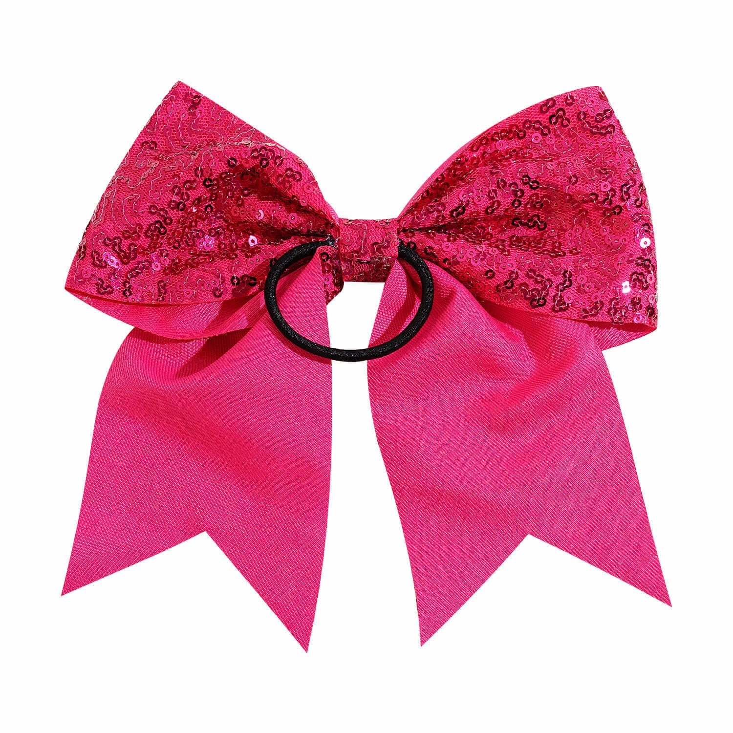 12 Pcs Large Glitter Cheer Bows Ponytail Holder Girls Elastic Hair Ties 8" Big Hair Bows Sports Cheerleaders Accessories for Teens Women Cheerleader Girls (Dark Rose)