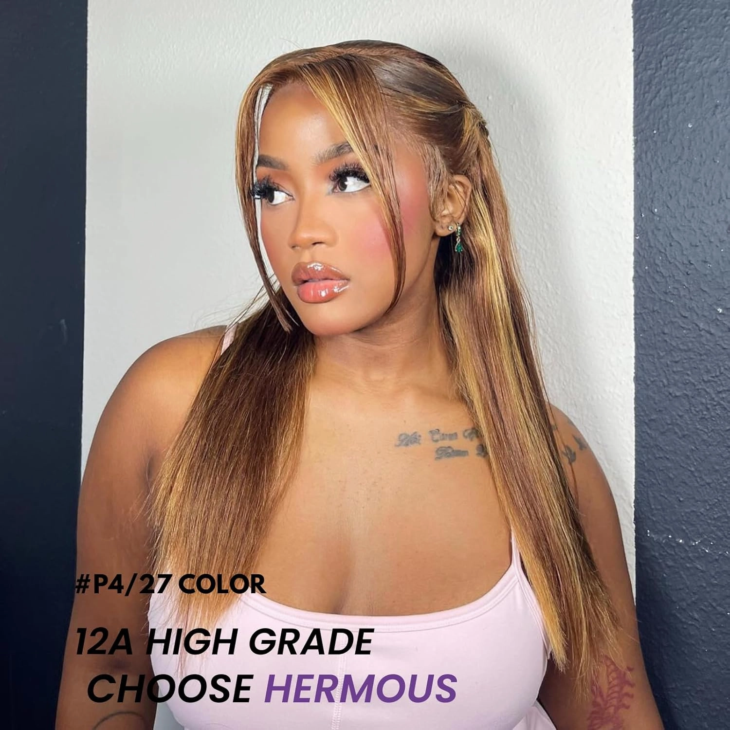 12A Double Drawn Honey Blonde Ombre Highlight Straight 3 Bundles Human Hair With 4x4 Hd Lace Closure Free Part, Shed Free And Soft Thick Raw Virgin Bundles With Closure Colored 14 16 18 14