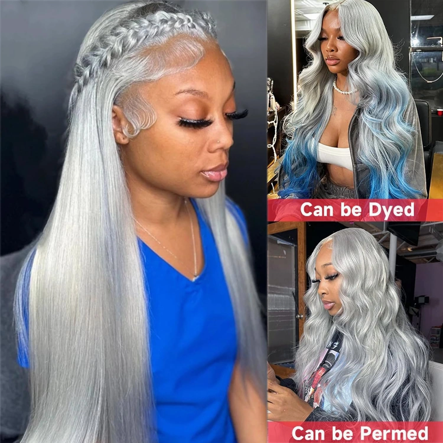 13x6 Grey Lace Front Wigs Human Hair 180% Density Straight 13x6 HD Transparent Lace Frontal Human Hair Wig for Black Women Natural Gray Silver Glueless Wigs Brazilian Virgin Remy Pre Plucked 18 Inch