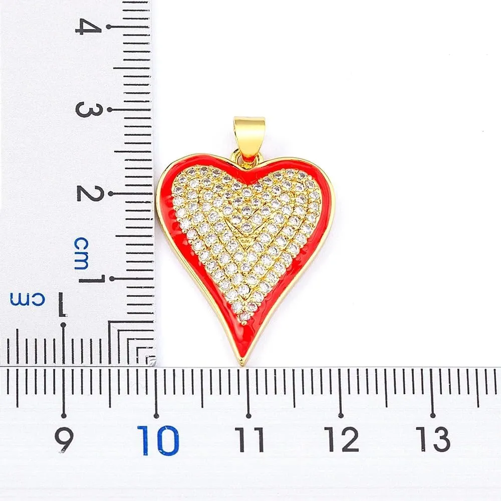 14K Gold Filled Heart Necklace For Women - 6 Colors Heart Shape Shiny Rhinestone Pendant Necklaces, Heart Gold Necklace, Dainty Heart Necklace