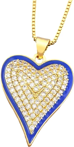 14K Gold Filled Heart Necklace For Women - 6 Colors Heart Shape Shiny Rhinestone Pendant Necklaces, Heart Gold Necklace, Dainty Heart Necklace