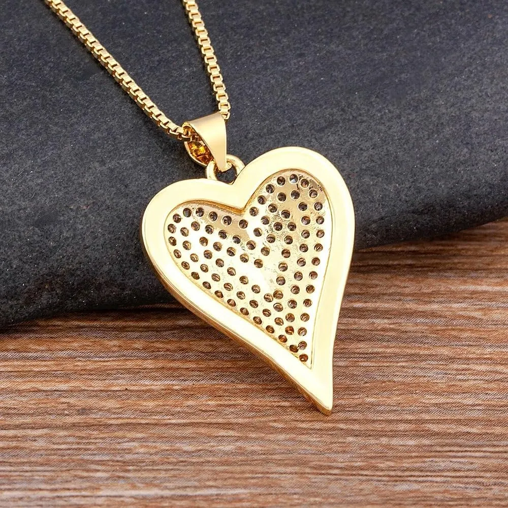 14K Gold Filled Heart Necklace For Women - 6 Colors Heart Shape Shiny Rhinestone Pendant Necklaces, Heart Gold Necklace, Dainty Heart Necklace