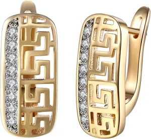 14K Gold Plated Pattern Cutout/Double Row Diamond Earrings for Womens, Cubic Zirconia Hoop Earrings