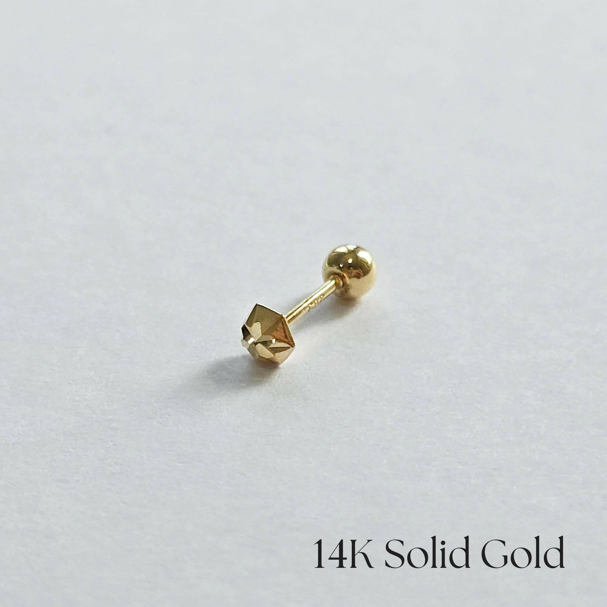 14K Shiny Hexagon Cartilage Earring